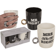 TAZZA IN CERAMICA, MR. RIGHT   MRS. ALWAYS RIGHT, CON MANIGL