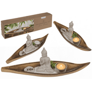 CIOTOLA IN LEGNO NATURALE, 37 5 X 9,5 X 12 CM, CON BUDDHA, P
