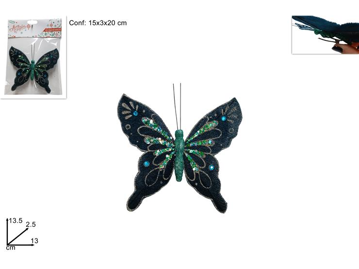 Farfalla 13Cm Con Pinzetta Decorata Con Glitter