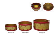 CESTO OVALE TAMBURELLO IN METALLO SET 3 PZ ORO/ROSSO HS3104-