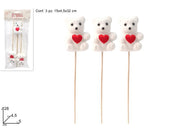 SPILLONI ORSETTO 28 CM BIANCHI CON CUORE SET 3PZ