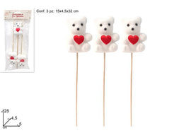 SPILLONI ORSETTO 28 CM BIANCHI CON CUORE SET 3PZ