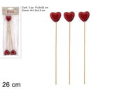 SPILLONI CUORE ROSSO PERLATO SET 3 PZ 26 CM