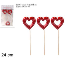SPILLONI CUORE ROSSO PERLATO SET 3 PZ 24 CM
