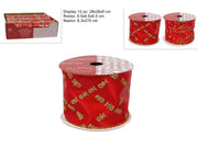 NASTRO 6,3X270CM ROSSO C  DECORI ORO GLITTERATO 2 ASS.