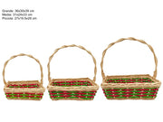 CESTE RETTANGOLARI C/MANICO SET 3 MISURE ROSSO VERDE LQ20241