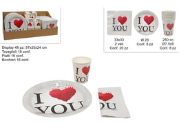 PIATTI TOVAGLIOLI BICCHIERI DECORO SAN VALENTINO (2) ASS IN