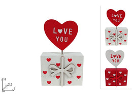 DECORAZIONE PACCO REGALO C CUORE IN LEGNO 2 ASS