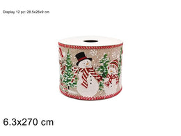 NASTRO 6.3X270CM EFFETTO JUTA CON DECORO PUPAZZI DI NEVE