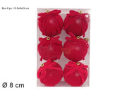 PALLA 8CM EFFETTO VELLUTO ROSSO C FIOCCO SET 6PZ IN BOX PVC