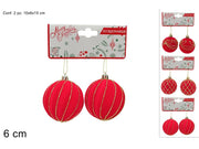 PALLA 6CM EFFETTO VELLUTO ROSSO C GLITTER 3ASS