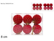 PALLA 8CM EFFETTO VELLUTO ROSSA C GLITTER SET 6PZ 2 ASS IN B