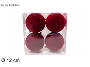 PALLE 12 CM 4 PZ FLOCCATA BORDEAUX IN BOX PVC