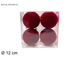PALLE 12 CM 4 PZ FLOCCATA BORDEAUX IN BOX PVC