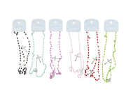 COLLANA CON CROCE IN LEGA AVVOLTA CON PERLINE DI LEGNO E PER