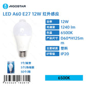 LAMPADINA LED A5 A60 CON SENSORE(12W,E27,6500K)