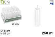 BOTTIGLIA PER SALSE IN PLASTICA TRASPARENTE CON COPERCHIO 25