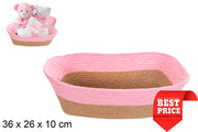 CESTINO RETTANGOLARE IN CORDA DI CARTA NATURALE ROSA 36X26 C