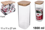 BARATTOLO QUADRATO BOROSILICATO COPERCHIO BAMBU 1.800 ML