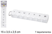 PORTAPILLOLE IN PLASTICA 7 REPARTI SETTIMANALI 15X3,5 CM