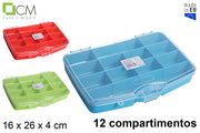 SCATOLA MULTIUSO IN PLASTICA CON 12 SCOMPARTI COLORI ASSORTI