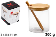 ZUCCHERIERA IN BOROSILICATO CON COPERCHIO IN BAMBU E CUCCHIA