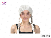 PARRUCCA BIANCA CON DOPPIA TRECCIA NON IGNIFUGA PER HALLOWEE