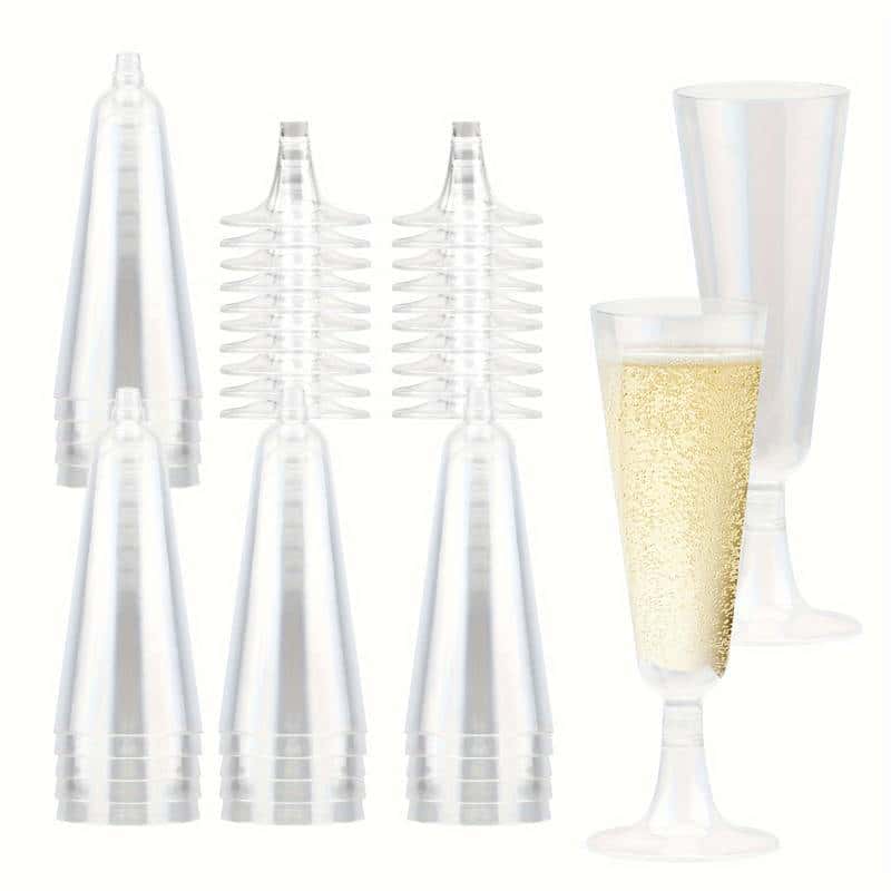 24 Flute Bicchieri Da Champagne In Plastica Trasparente 130ml