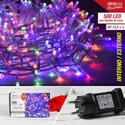 CATENA LUMINOSA LED TRASP.500 LED MT.25 3 C/GIOCHI MULTICOLO