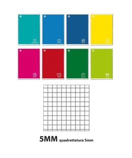 10PZ Quaderno Colorface 100GR Quadrettatura 5MM Per Seconda Terza Elementare